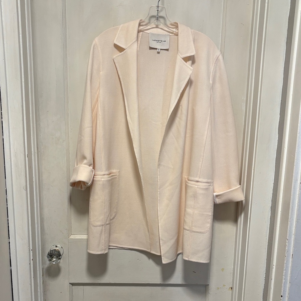 Layayette 148 Office Siren Ivory Cream Open-Front Women's Wool Blazer Jacket M